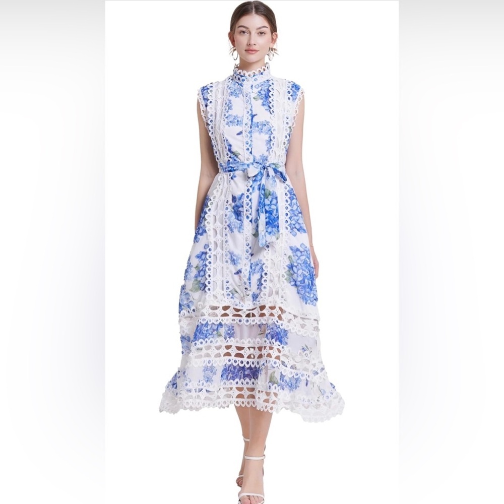 Floral Lace Blue Dress